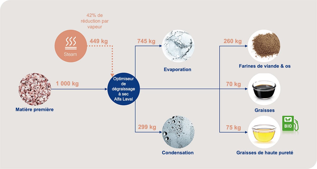 schema du rendement du systeme de degraissage &agrave; sec de viande et mati&egrave;res grasses prot&eacute;in&eacute;es Alfa Laval